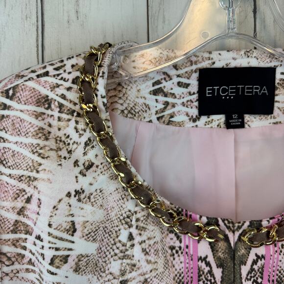 Etcetera Pink Snake Print 3/4 Sleeve Chain Neck Trench Dress Jacket Coat Size 12 - Picture 2 of 14